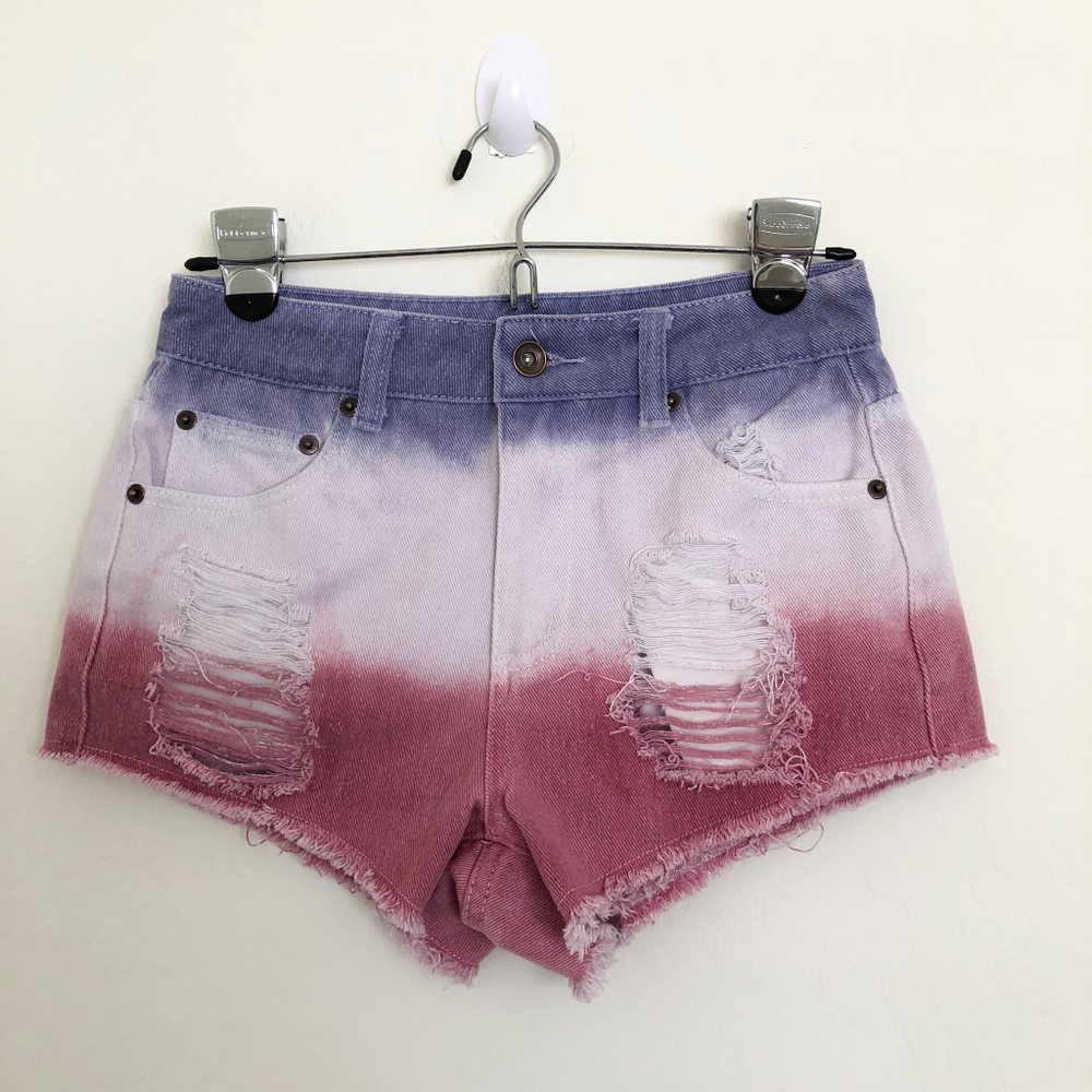 UNIQ Red White Blue Distressed Cut Off Shorts